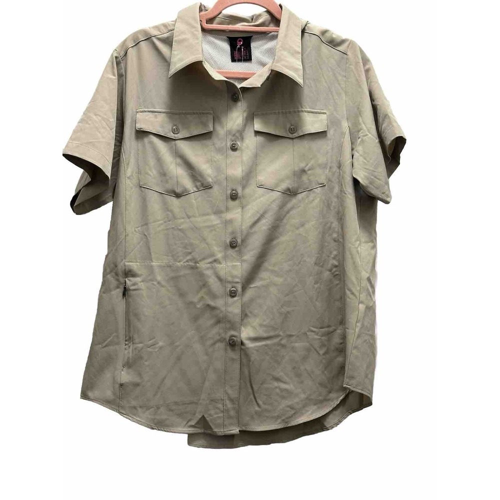 Little Donkey Andy Women's Quick Dry DryTech UPF50 Hiking S/S Khaki Button-Sz M